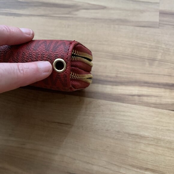 Michael Kors Crimson Red Pebble Logo Leather Zip Around Wallet - Picture 12 of 12